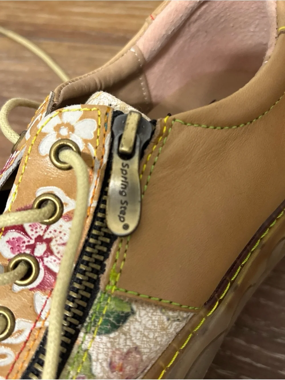 Spring Step L'Artiste  Women's Sneaker Floral Brown Leather Size 38
